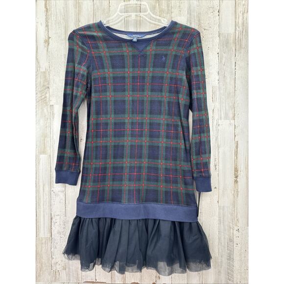 Polo Ralph Lauren Girls XL (16) Tartan Plaid Tulle Ruffle Sweater Dress New - Picture 1 of 10